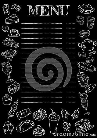 Black and white chalkboard menu. Vector illustration Vector Illustration