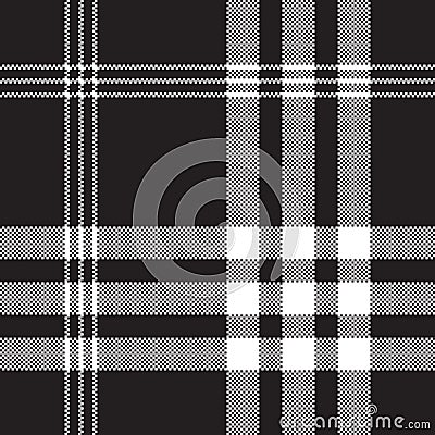Black and white check pixel square fabric texture seamless Vector Illustration