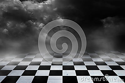 Black And White Checker floor Grunge Room Stock Photo