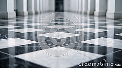 Black And White Checkerboard Floor Pattern In A Historic Building Corridor Stock Photo