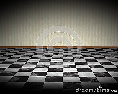 Black White Checkered Floor Illustration Cartoon Illustration