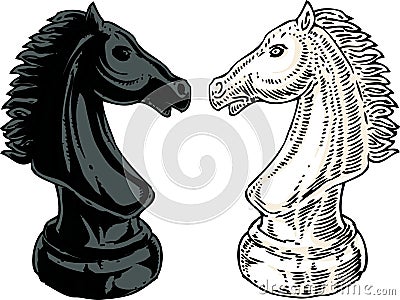 Black and White Chessman Knights Vector Illustration