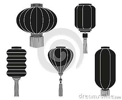 Black white chinese lantern silhouette collection Vector Illustration