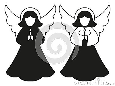 Black and white christmas angel pair silhouette Vector Illustration