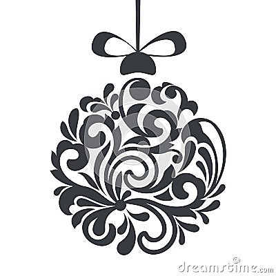 Black and white Christmas ball floral design Vector Illustration