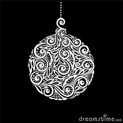 Black And White Christmas Ball With A Floral Swirl Flourishes Stock ...