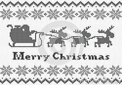 Black and white Christmas knit greeting card Vector Illustration