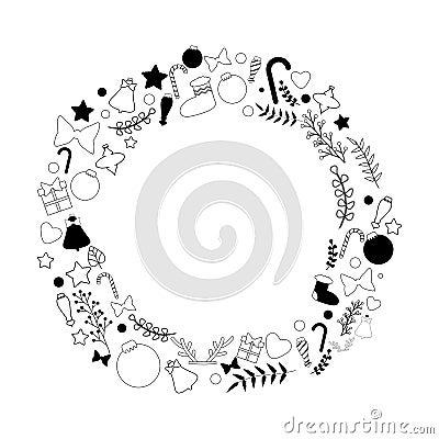 Black and white christmas wreath Vector Illustration