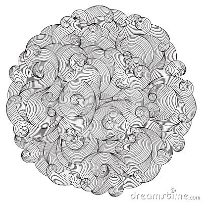 Black and white circle wave ornament, ornamental round lace design Vector Illustration