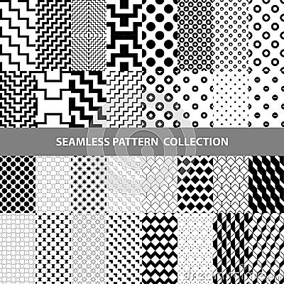 Black White Classic Line Zigzag Vector Abstract Geometric Seamless Pattern Design Collection Vector Illustration