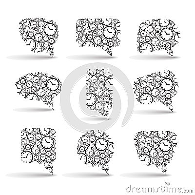 Black and white clock speak bubbles eps10 Vector Illustration