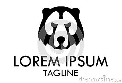 Black and White Color Bear Head Logo Design Vector Illustration