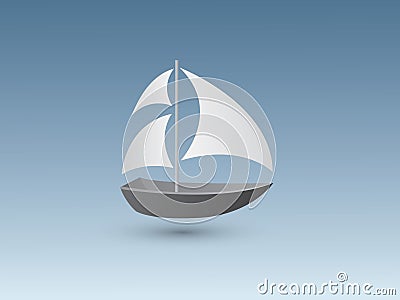 A black and white color simple small sail boat for traveling and fishing on blue background Vector Illustration