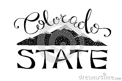 Black and white colorado state vector illustration. monochrome typography lettering logo template with text and colorado mountains Vector Illustration