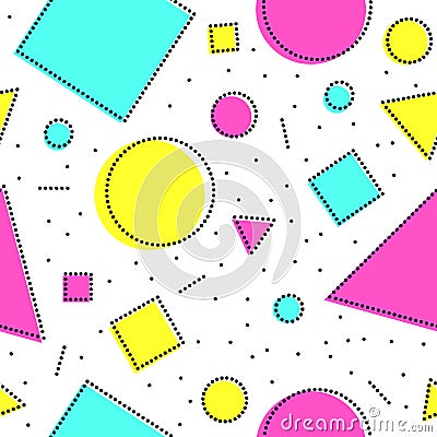 Black white and colorful halftone memphis abstract geometric shapes seamless pattern, vector Vector Illustration