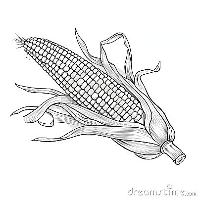 Black and White coloring book, corn cob in a leaf. Corn as a dish of thanksgiving for the harvest, picture on a white isolated Vector Illustration