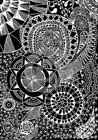 Black and white coloring. Floral tattoo artwork. Indian style. Doudle art floral composition. Vector Illustration