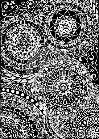 Black and white coloring. Floral tattoo artwork. Indian style. Doudle art floral composition. Vector Illustration