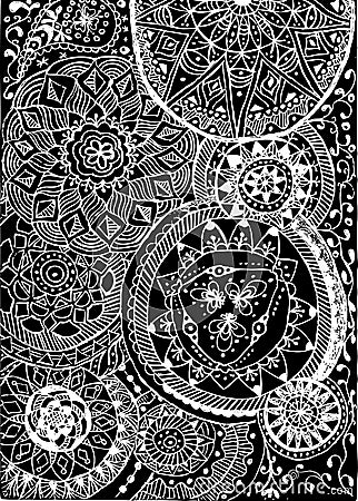 Black and white coloring. Floral tattoo artwork. Indian style. Doudle art floral composition. Vector Illustration