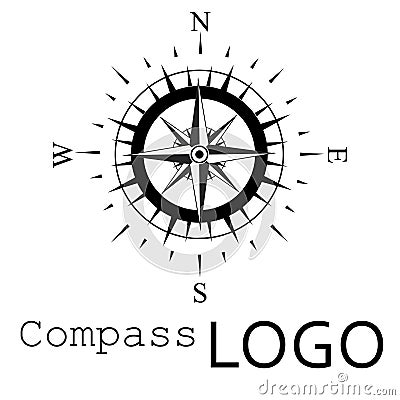 Black and white compass logo. Vector icon. Rose of Wind. Vector Illustration