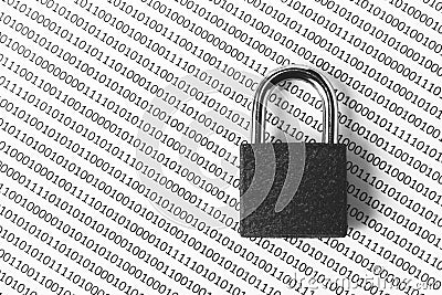 A black and white concept image that can be used to represent cyber security or the protection of software code. This image has se Stock Photo