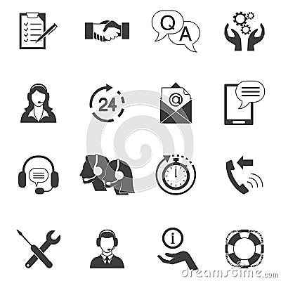 Black And White Customer Support Icon Set Vector Illustration