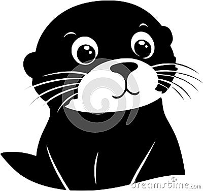 Black-white cute Sea Otter cartoon icons. Ai-generated. Stock Photo