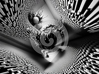3d absurd abstraction by ai, black & white Stock Photo
