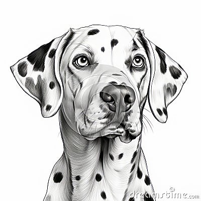 Black And White Dalmatian Dog Drawing - Detailed Digital Airbrushing Cartoon Illustration