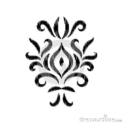 Black and white damask ikat ornament geometric floral illustration, vector Vector Illustration