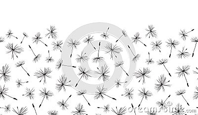 Black and white Dandelion seeds seamless vector border repeat Vector Illustration