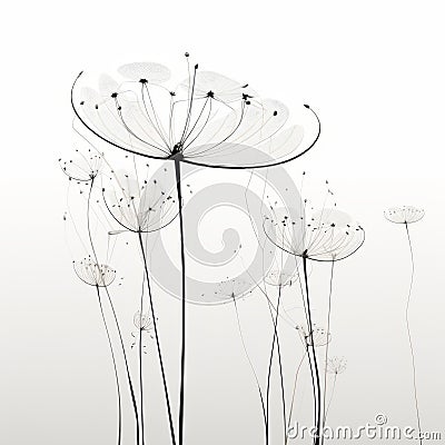 Whimsical White Dandelions: A Surrealistic Minimalistic Composition Stock Photo