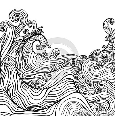 Black white decorative doodles wave. Vector Illustration