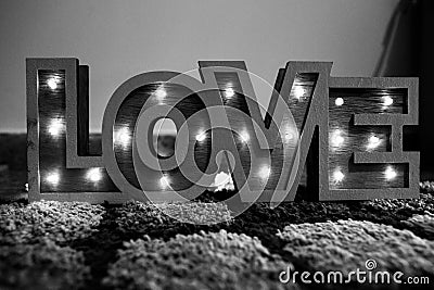 Decorative Love Lights in Black and White Stock Photo