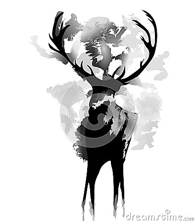 Black and white deer drawn Stock Photo