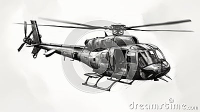 Intense Shading: Hyper-realistic Helicopter Drawing With Aggressive Digital Illustration Stock Photo