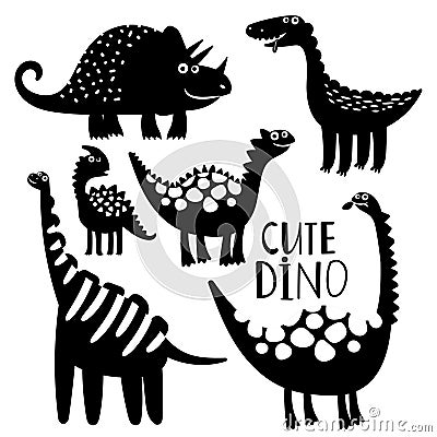 Black and white dinosaurus vector of set Vector Illustration