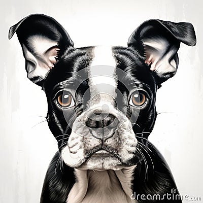 Cute Boston Terrier Dog Portrait: Aggressive Digital Illustration By Martin Rak Stock Photo
