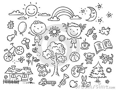 Black and white doodle set Vector Illustration