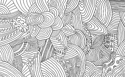 Black and white doodle stripe pattern. Coloring page with outline abstract detailed ornament. Psychedelic texture. Vector Vector Illustration