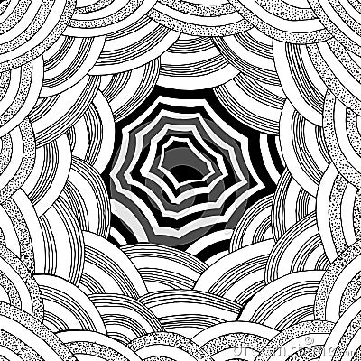 Black and white doodle stripe pattern. Coloring page with outline abstract simple ornament. Psychedelic texture. Vector Vector Illustration