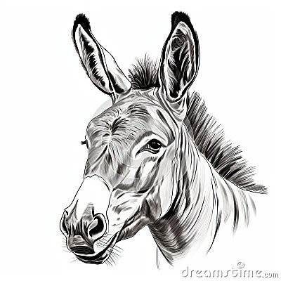 Black And White Donkey Drawing Clean And Sharp Uhd Image Stock Photo