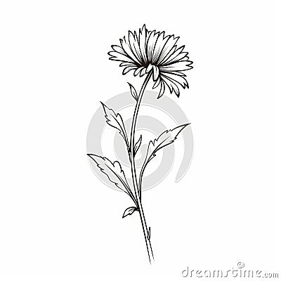 Minimalistic Chrysanthemum Flower Drawing - Aubrey Beardsley Style Stock Photo