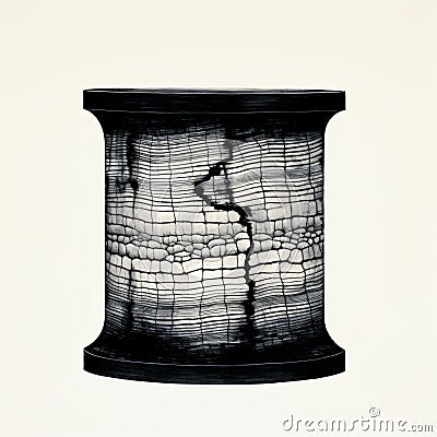 Black And White Drawing Of A Luminous Glazed Cylindrical Object Stock Photo