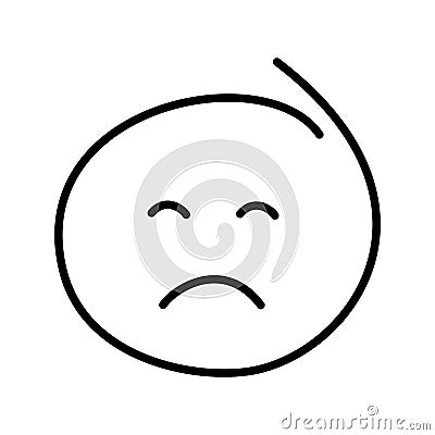 A black and white drawing of an ordinary emoticon with closed eyes is sad, offended Vector Illustration