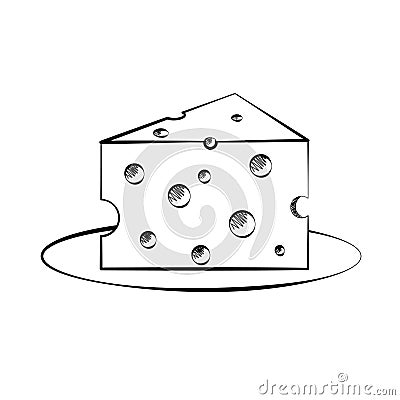 Black And White Drawing Of A Piece Of Cheese Vector Illustration