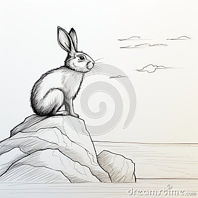 Highly Detailed Illustration Of A Rabbit Sitting By The Sea Cartoon Illustration