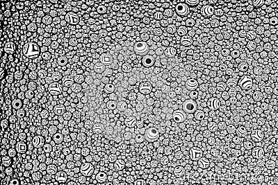 Black and white drops of oil on the water. Circles and ovals. Abstract background for design Stock Photo