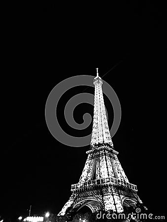 Black and white eiffel tower at nite Editorial Stock Photo