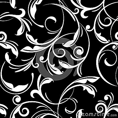 Black and white elegant floral swirls seamless pattern, vector Vector Illustration